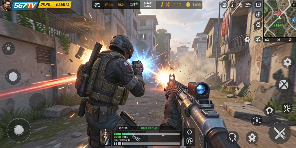 Screenshot gameplay 567TV menampilkan aksi seru dalam mode TPS.