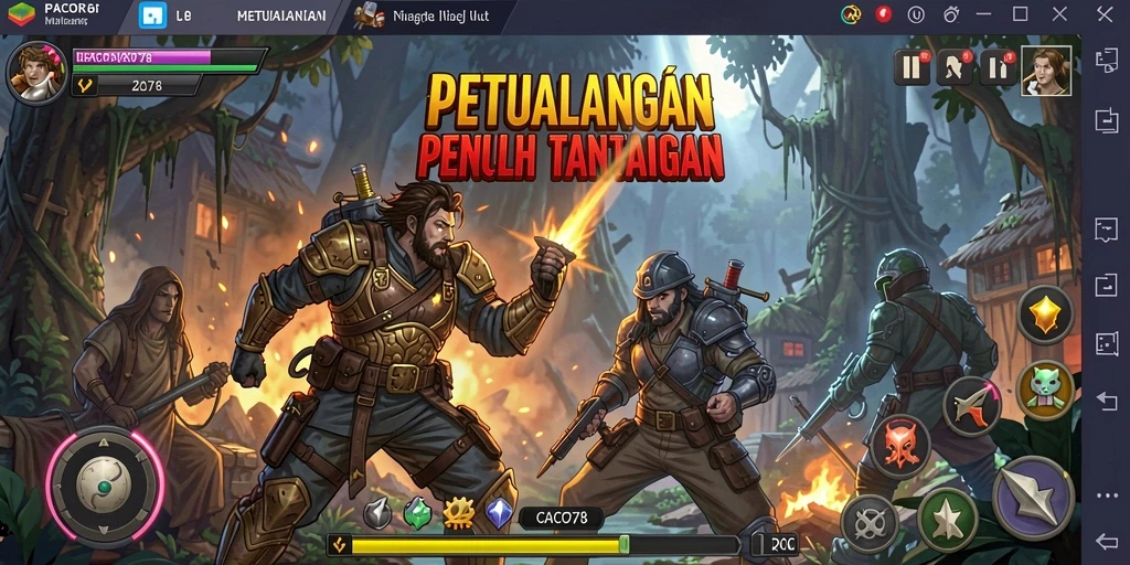 Screenshot utama CACOR78 menampilkan karakter utama dalam dunia petualangan yang penuh tantangan.