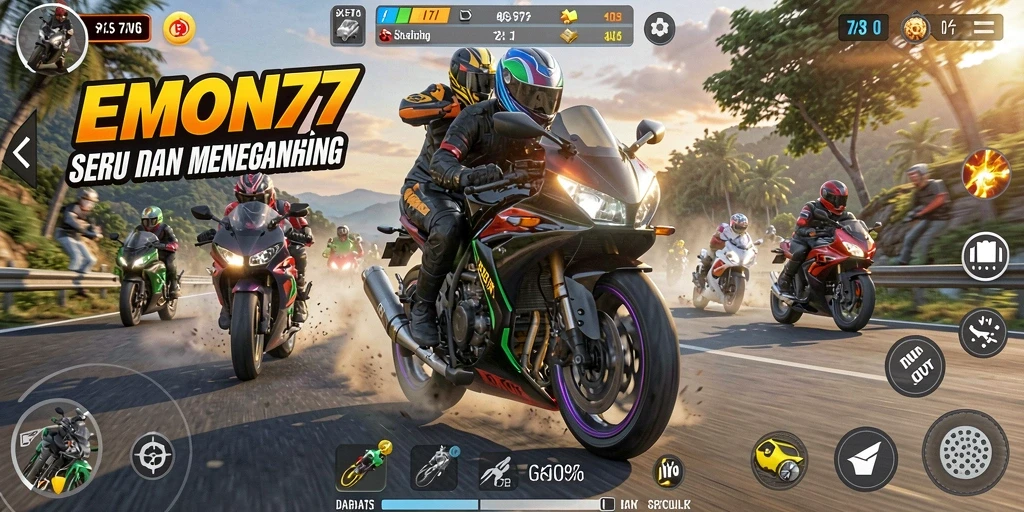 Tampilan gameplay seru balap motor di EMON77.
