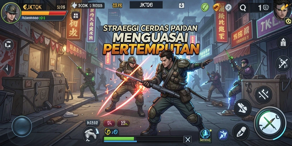 Screenshot menampilkan aksi pertempuran strategi dalam JKTOK.