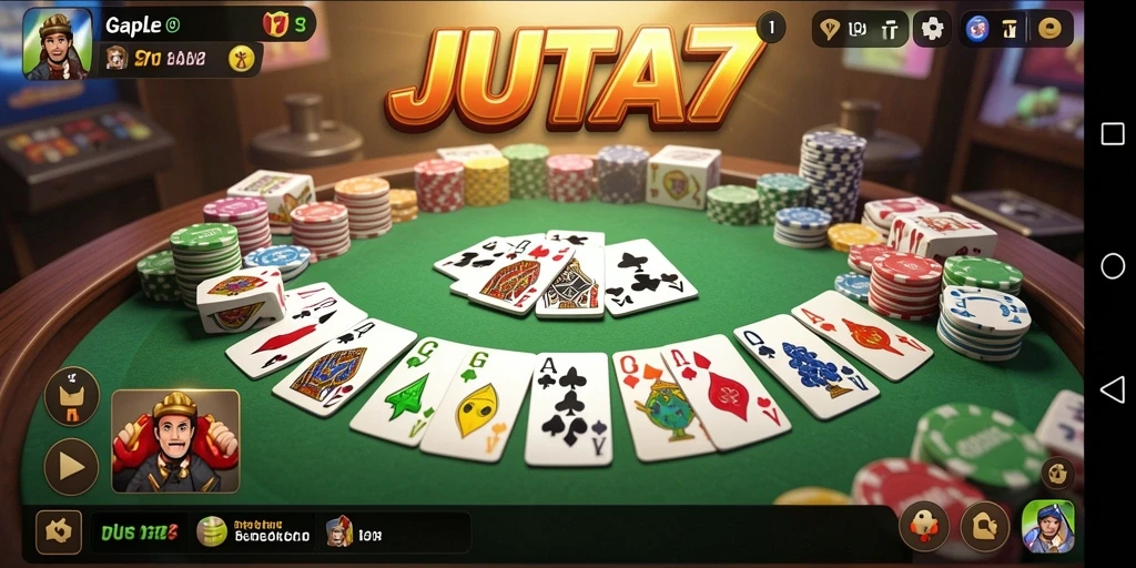 Tampilan gameplay seru <strong>JUTA7</strong> dengan aksi Gaple yang mendebarkan.