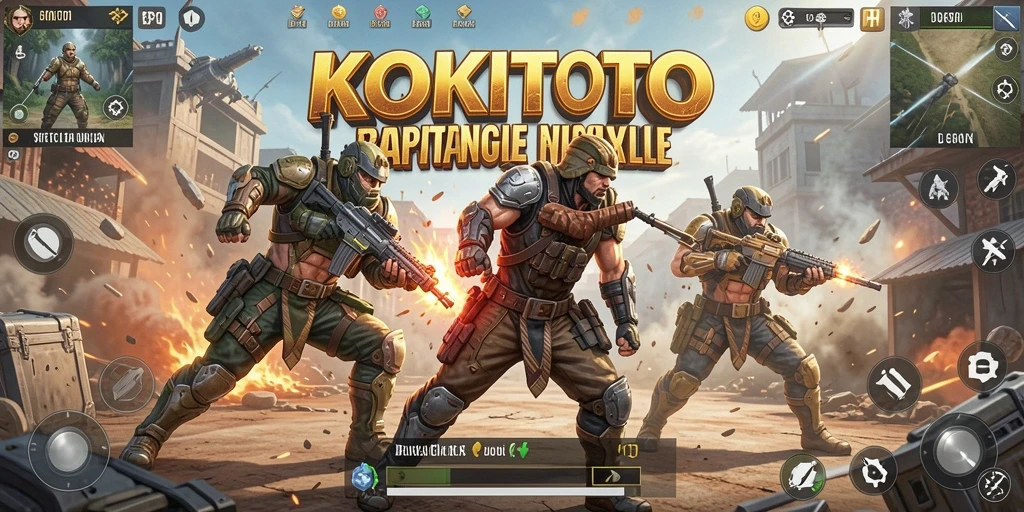 Screenshot gameplay KOKITOTO yang menunjukkan aksi pertarungan intens Battle Royale.