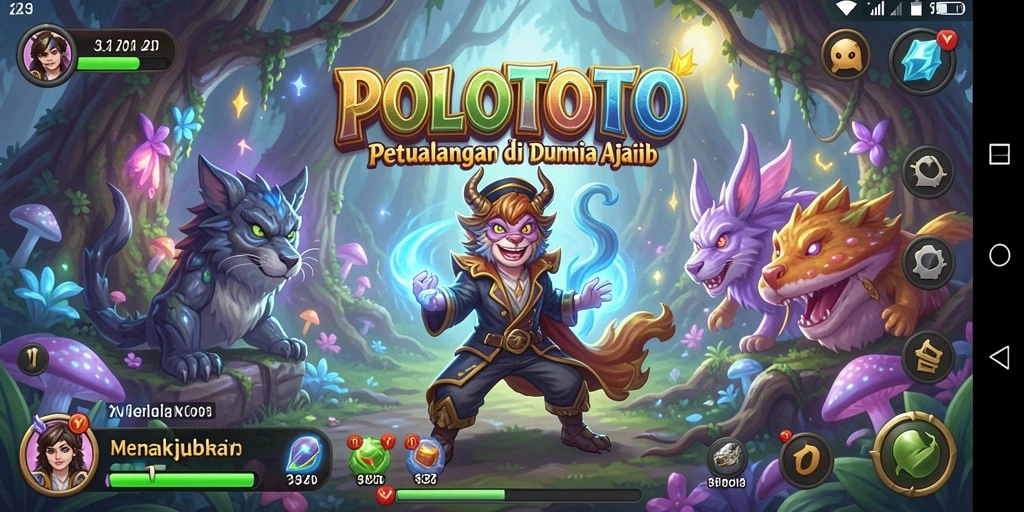 Screenshot POLOTOTO menampilkan pahlawan dalam petualangan seru di dunia fantastis.