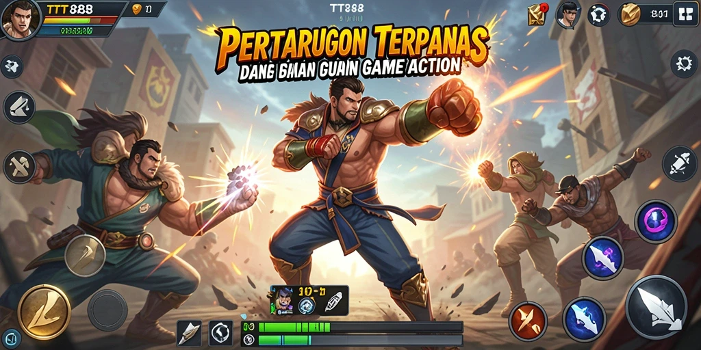 Screenshot utama TTT888 menunjukkan pertarungan mendebarkan antara para karakter.