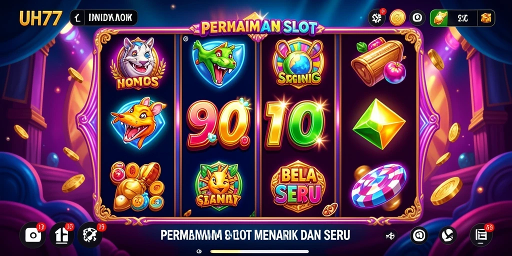 Tampilan gameplay UH77 dengan tema slot yang menarik dan interaktif.